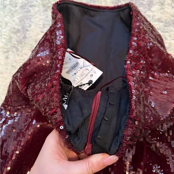 Sequin Strapless Burgundy Dress from Zara - Picture 5 of 6